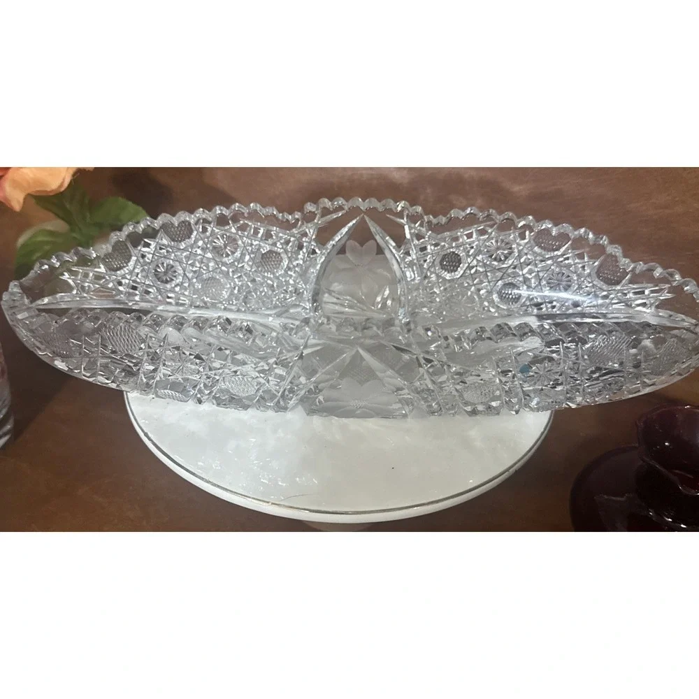 Vintage American Brilliant Period Cut Crystal Glass Relish Celery Dish